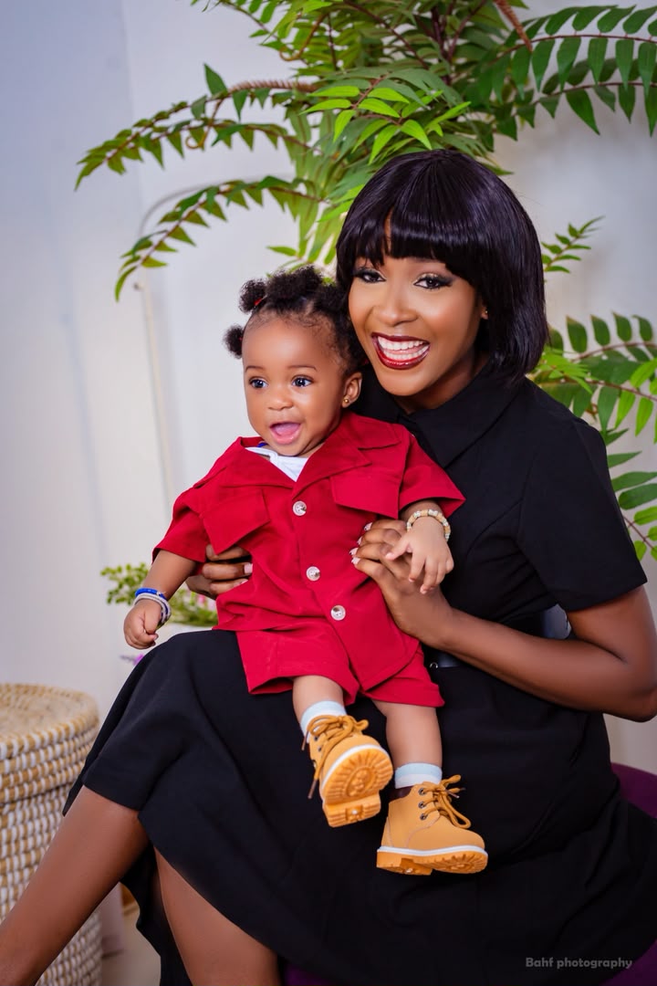 Mother-and-child family portrait indoors